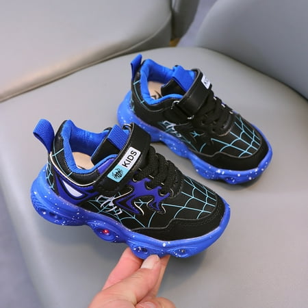 New Kids LED Luminous Sports Shoes  Superhero Spider-Man Light Up Sneakers  Fashionable Breathable Running Shoes
