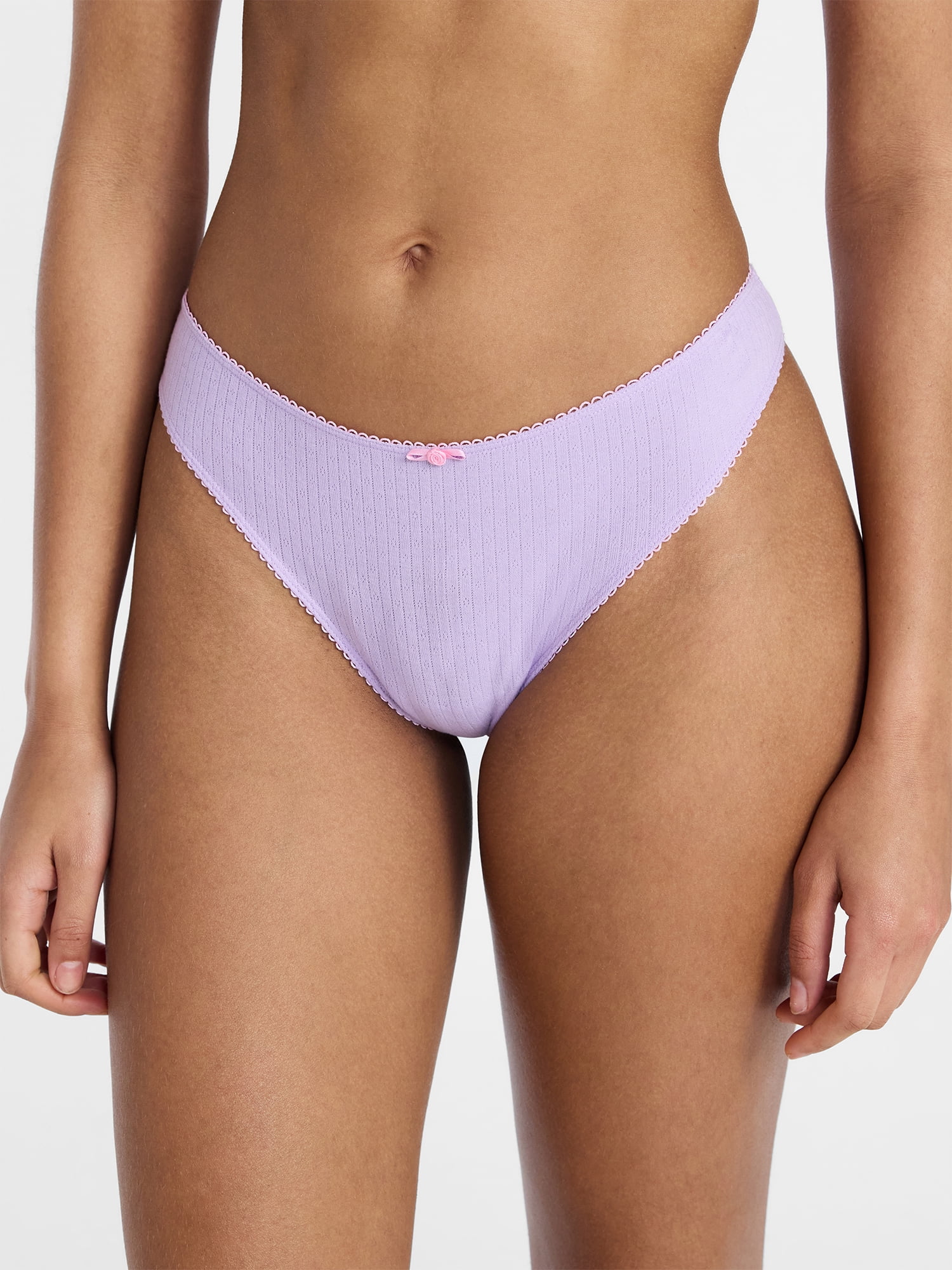No Boundaries Cotton and Pointelle Thong Panties, 3-Pack, Women's XS-XXXL