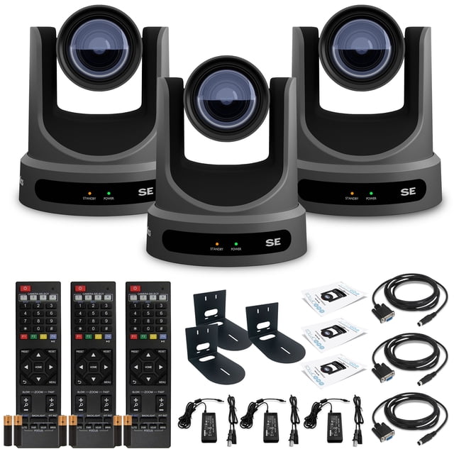3 x Cámara PTZOptics Move SE PTZ con Zoom Óptico de 12x (PT12X-SE-GY-G3) + 3 x Soporte de Pared