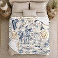 thumbnail image 4 of Blue Gold Coastal Cowgirl Flannel Blanket with Horse Rider, Surfboards, Palm Trees, Shell Frames Throw for Guest Room and Parlor, Home Decor Gift for Beach Rodeo Fans, 4 of 7
