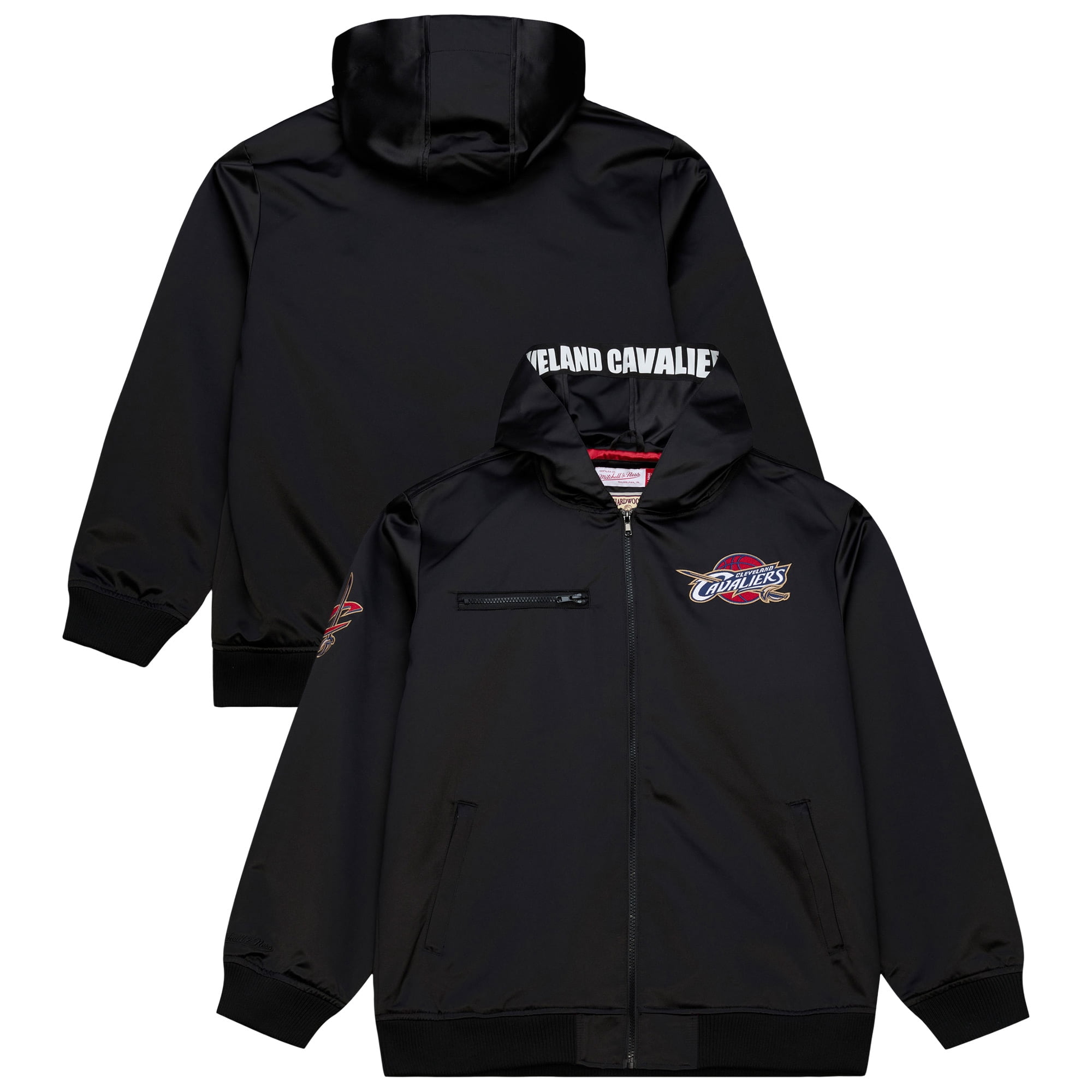 Men's Mitchell & Ness Black Cleveland Cavaliers Hardwood Classics Nights Walk the Tunnel Satin Bomber Full-Snap Hooded