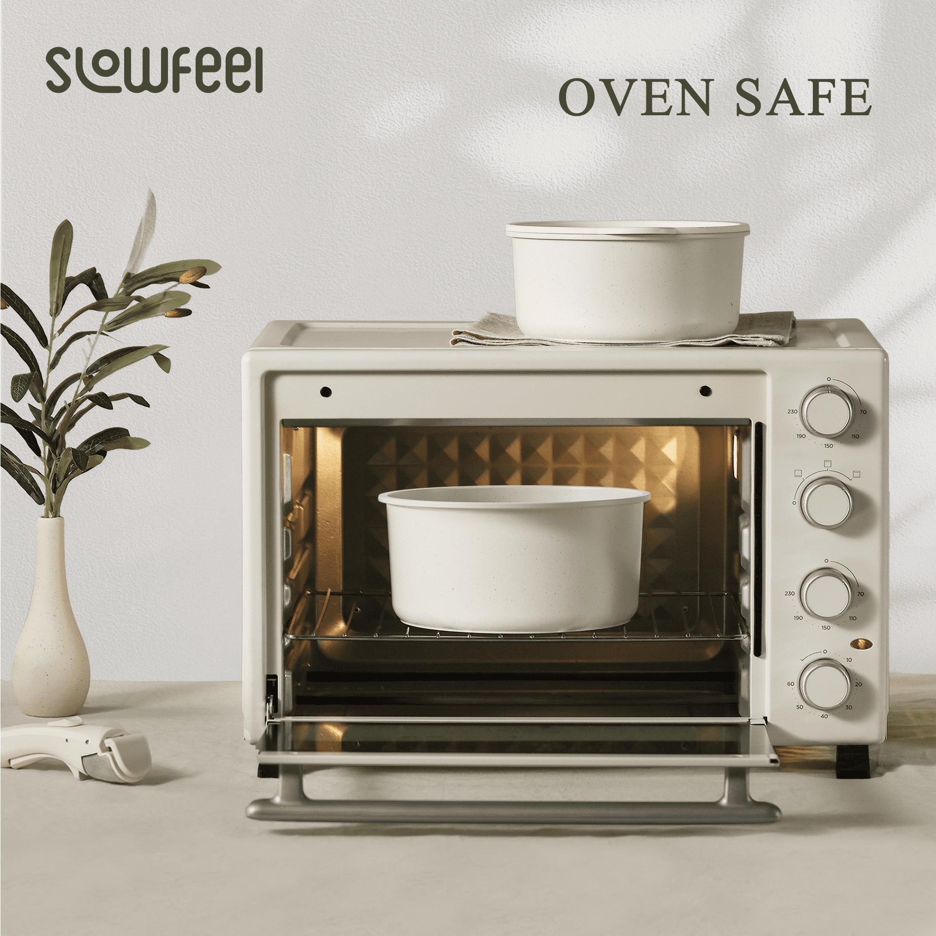 Slowfeel 25-Piece Pots and Pans Set, Nonstick Cookware Set with Detachable Handles, Induction Compatible, Dishwasher Safe, White