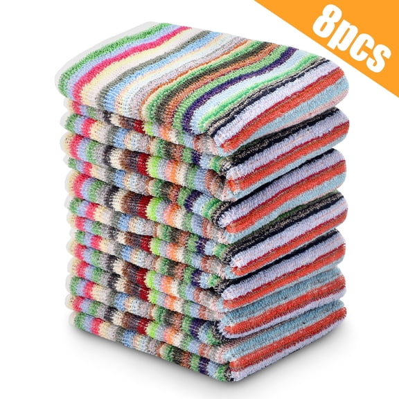 TSV 8pcs Kitchen Dishcloths for Washing Dishes, Ultra Absorbent Cotton Dish Rags, Kitchen Towels for Cleaning & Drying, Colorful Stripes