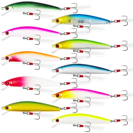 FREE FISHER 10pcs Fishing Lures Kit Minnow Jerkbait Swimbaits Lure Topwater Baits for Bass Trout Pike Hard Bait Catfish Freshwater Saltwater