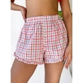 thumbnail image 4 of Michellecmm Women's Summer Casual Pajama Shorts Pink Elastic Band Loose Fit Button Plaid Lounge Shorts, 4 of 8