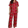 thumbnail image 4 of Womens Christmas Pajamas Set Satin Loungewear Short Sleeve Button Down Shirts Casual Pants Two Piece Outfits Cozy Sleepwear Nightwear Red XXL, 4 of 6