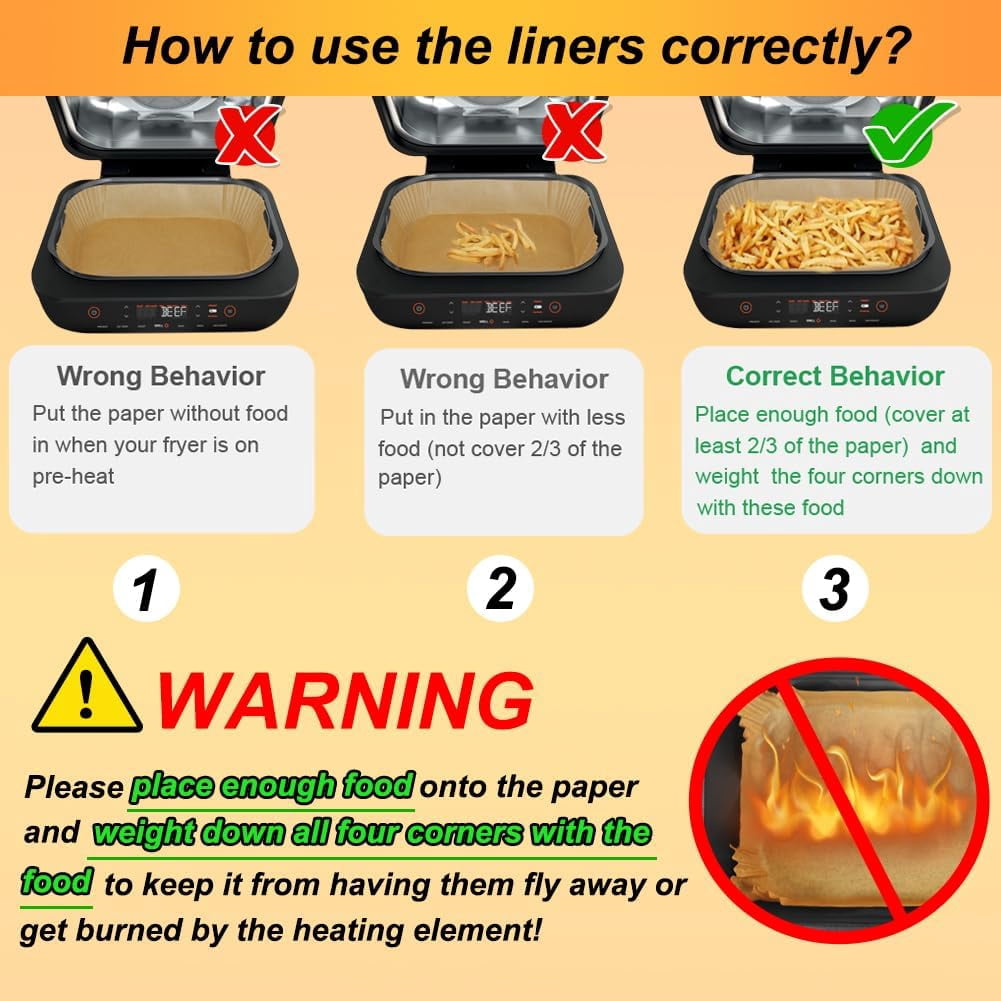 Air Fryer Liners for Ninja FG551/DG551/IG651 Foodi Smart XL Indoor Grill, Set of 100, Rectangle Parchment Paper Liners, Grill Accessories