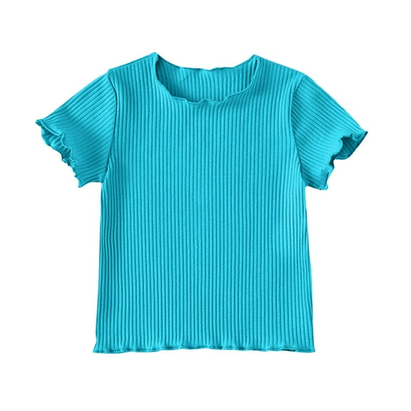 Einccm Girls Short Sleeve T-Shirt with Flutter Sleeves and Wave Lace Collar, for Toddlers and Kids Age 18 Months - 9 Years, Comfortable Fit for Casual, School and Daily Wear