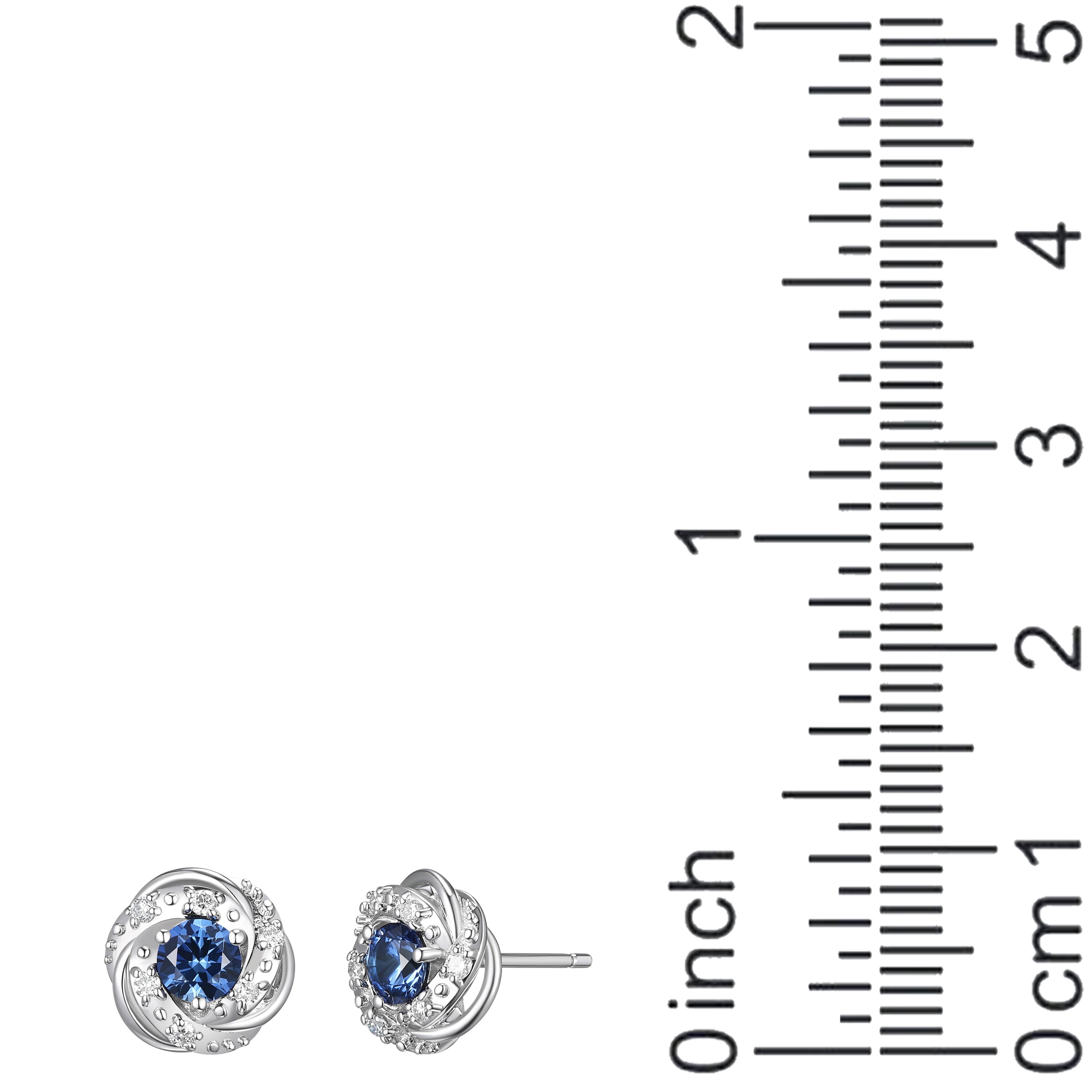 Forever Facets Jewelry Platinum Over Sterling Silver 1/8th Carat Total Weight Lab Grown Diamond and Created Blue Sapphire Delicate Knot Stud Earrings