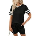 thumbnail image 3 of Shine Up Casual Outfit Sets for Women 2 Piece Loungewear Summer Tshirt Shorts Sets Stripe Tracksuits, 3 of 5