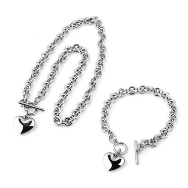 TINYSOME Fashion Stainless Steel Chain Heart Shaped Toggle Bracelet Pendant Necklace Gift