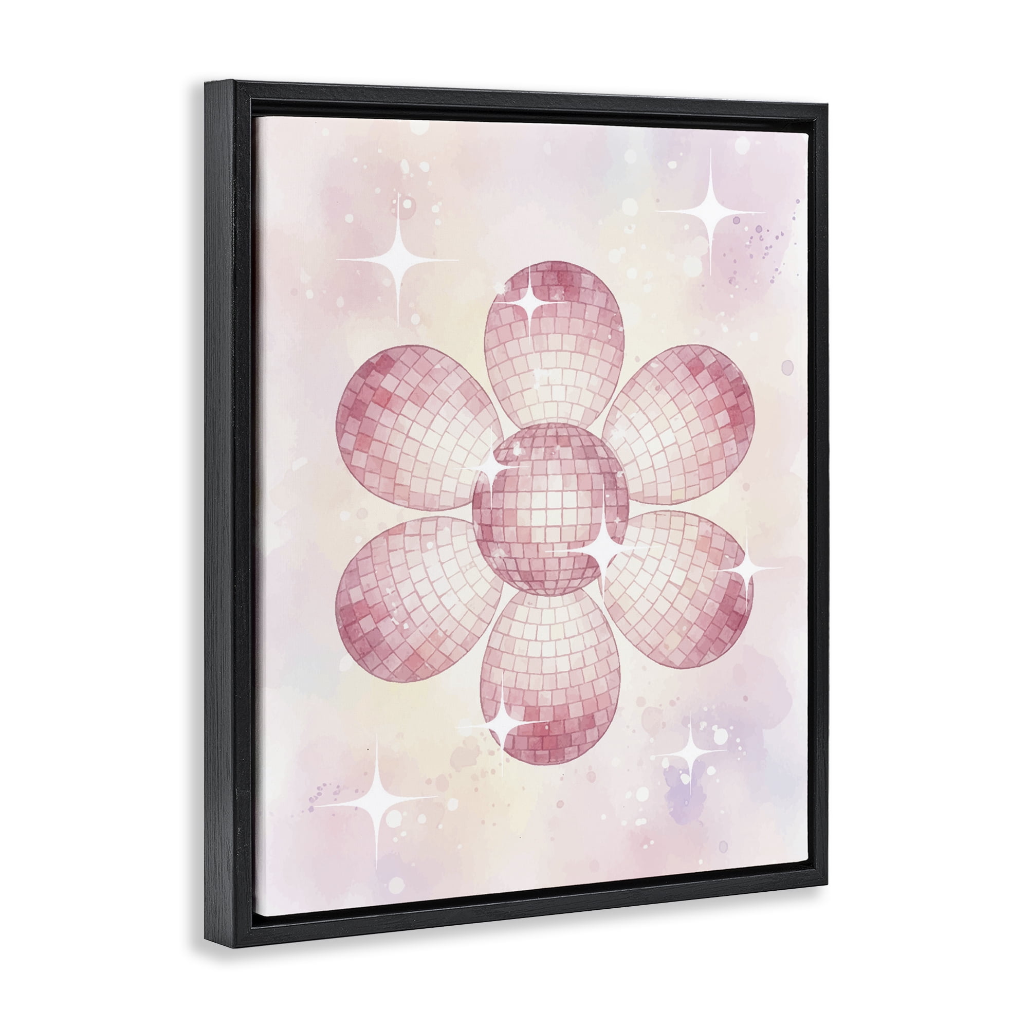 Stupell Industries Dreamy Pink Disco Ball Flower Black Framed Floater Canvas Wall Art, design by Lil' Rue