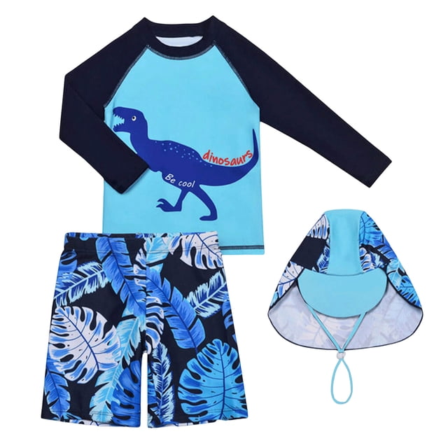 Akiihool Matching Swimsuits for Kids Boys Swim Set Rash Guard Swimsuits Set for Boy Long Sleeve Bathing Suits with Liner Swim Trunks Swimwear (Mint Green,5-6 Years)