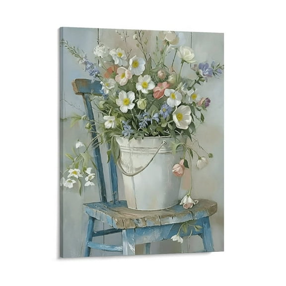 Rustic Farmhouse Floral Poster Wrapped Wooden Frame Wall Decor,,Canvas Wall Art for Living Room,Bedroom,Office,Ready to Hang