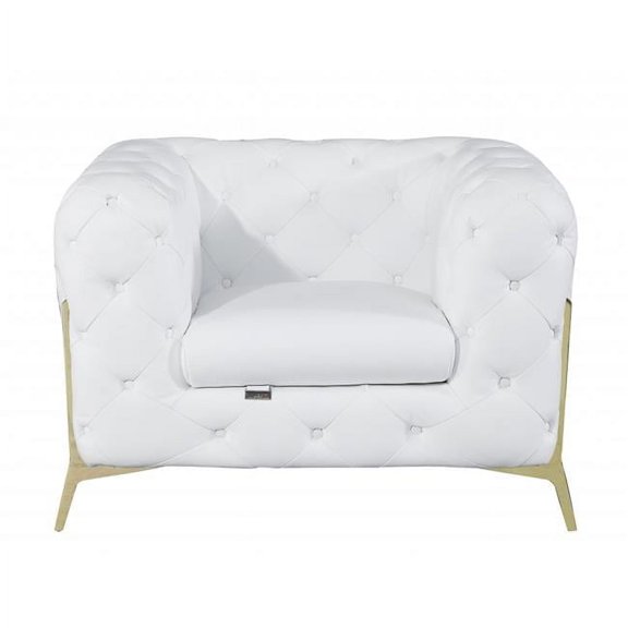 Italian Leather Five Person Seating Set, White - 3 Piece