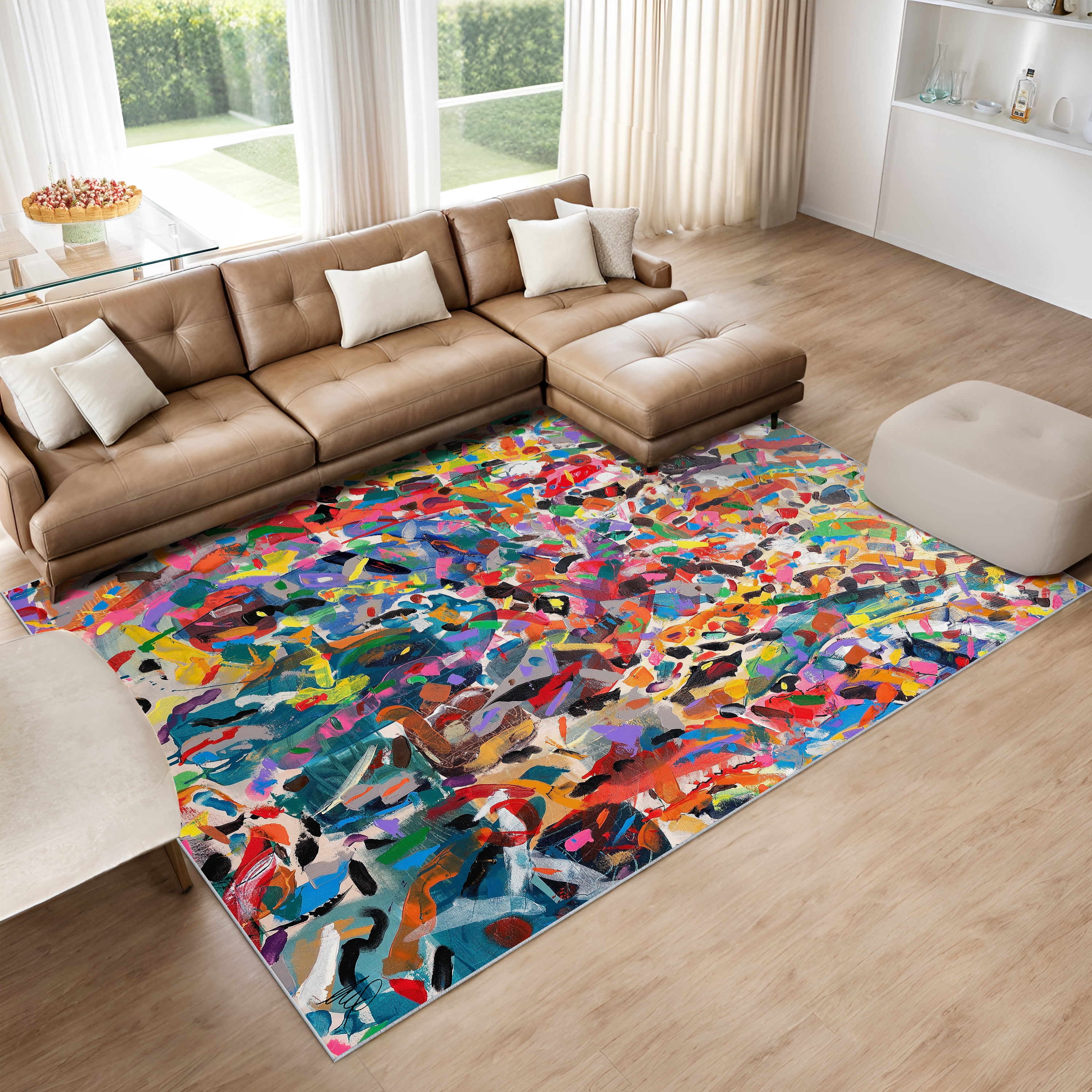 Meditations No. I Washable Colorful Abstract Art Area Rug size 8'x10', Power-loomed, Heavenly Softness with Non-Slipping Backing