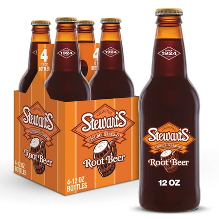 Stewart's Caffeine-Free Root Beer Soda Pop, 12 Fl Oz, 4 Pack Bottles