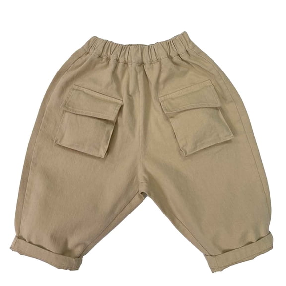 OSOLU Boys Girls Cargo Pants Casual Summer Kids Toddler Loose Fit Elastic Waist Solid Color Pants 1-7Y Stylish Trousers