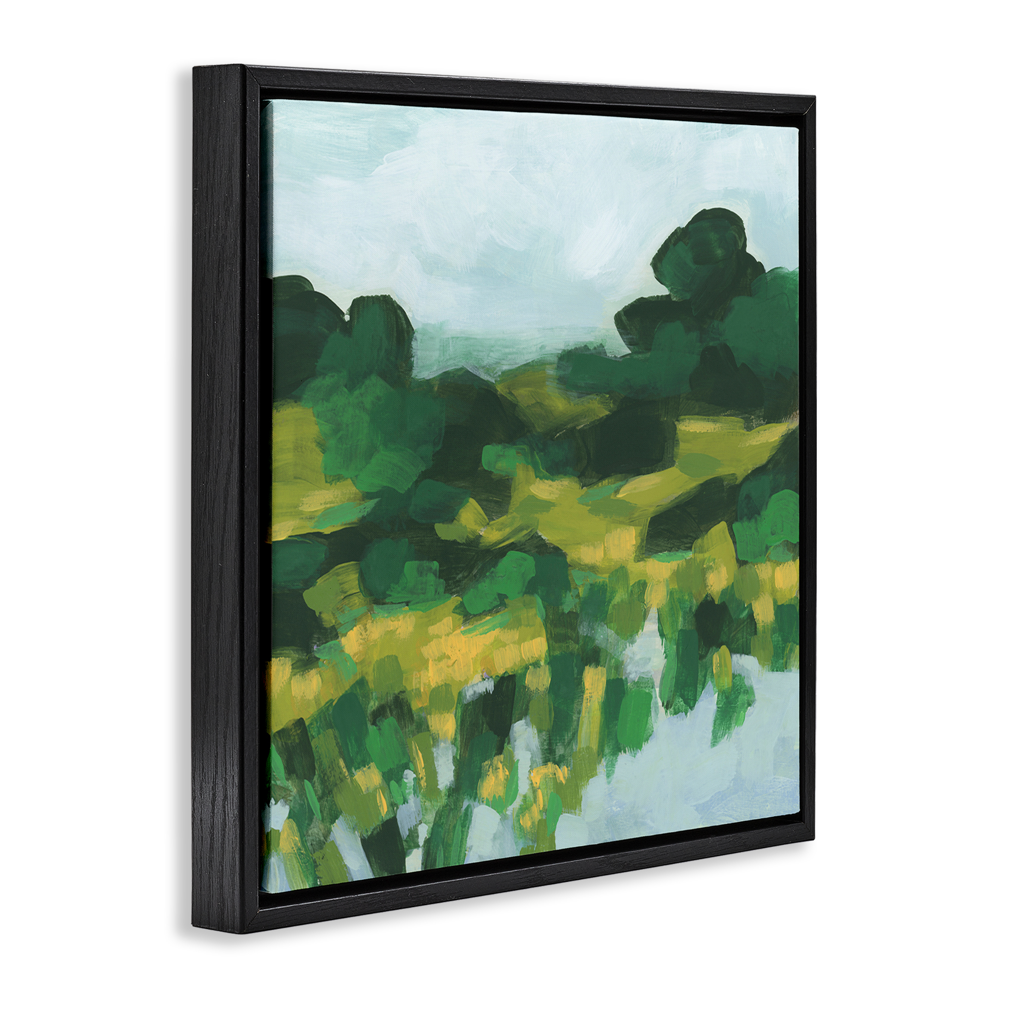 Stupell Industries Abstract Lush Green Landscape Landscape & Nature Painting Black Floater Framed Canvas Art Print Wall Art, 18 x 18