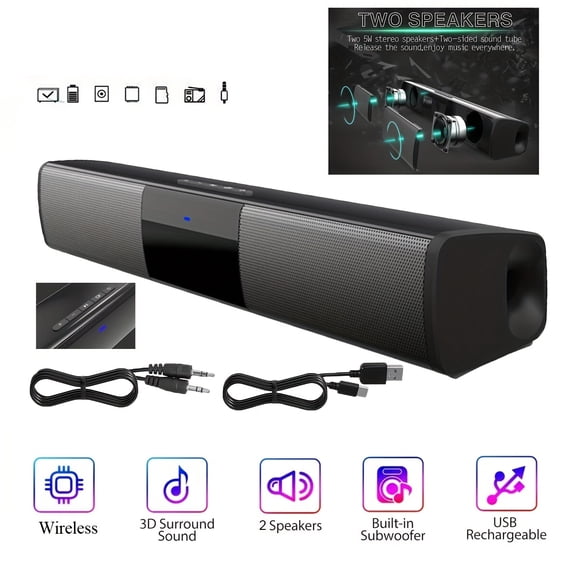 13-Inch Wireless TV Soundbar with Bluetooth 5.0, FM, ARC/Optical/AUX, Surround Sound