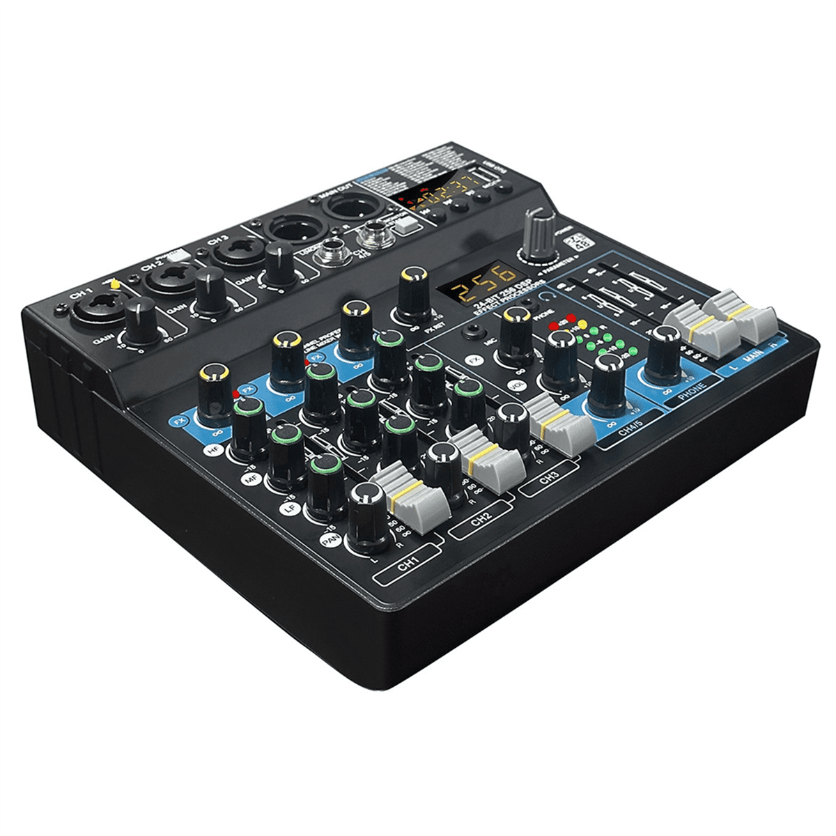 6-Channel Small Multi-Function Mixer for Stage Performances, Karaoke Live Broadcast, with USB Bluetooth Mixer