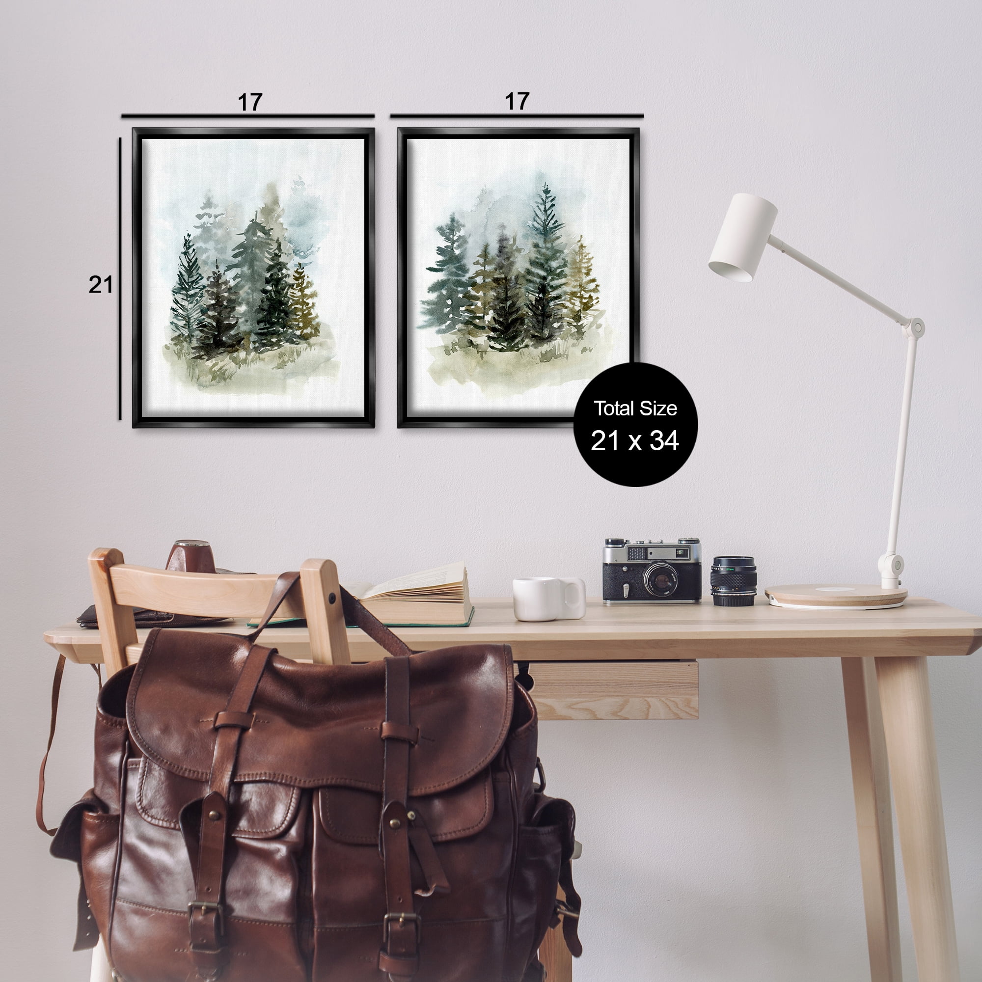 Stupell Industries Pine Trees Forest Grove Landscape & Nature Painting Black Floater Framed Canvas Art Print Wall Art, 17 x 21, Set of 2