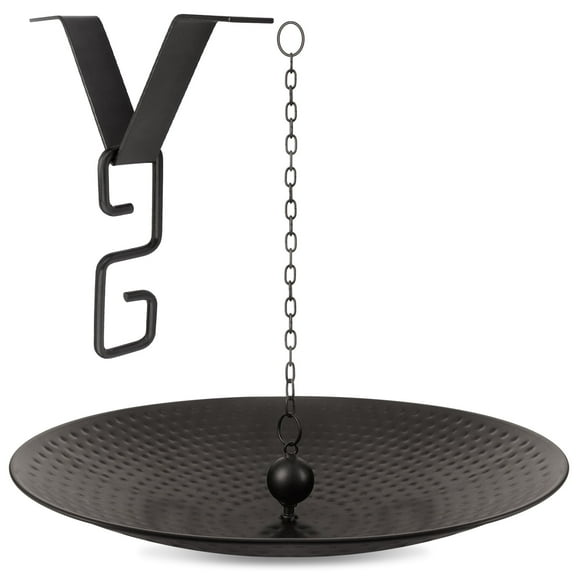 15 inch Rain Chain Basin with V-Shaped Rain Chain Gutter Adapter, Hammered Finish, Fixed Rain Chain