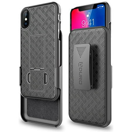 Aduro iPhone X/XS Holster Case, Combo Shell & Holster Case - Super Slim Shell Case with Built-in Kickstand, Swivel Belt Clip Holster for Apple iPhone X/XS/iPhone 10 (2018/2017)