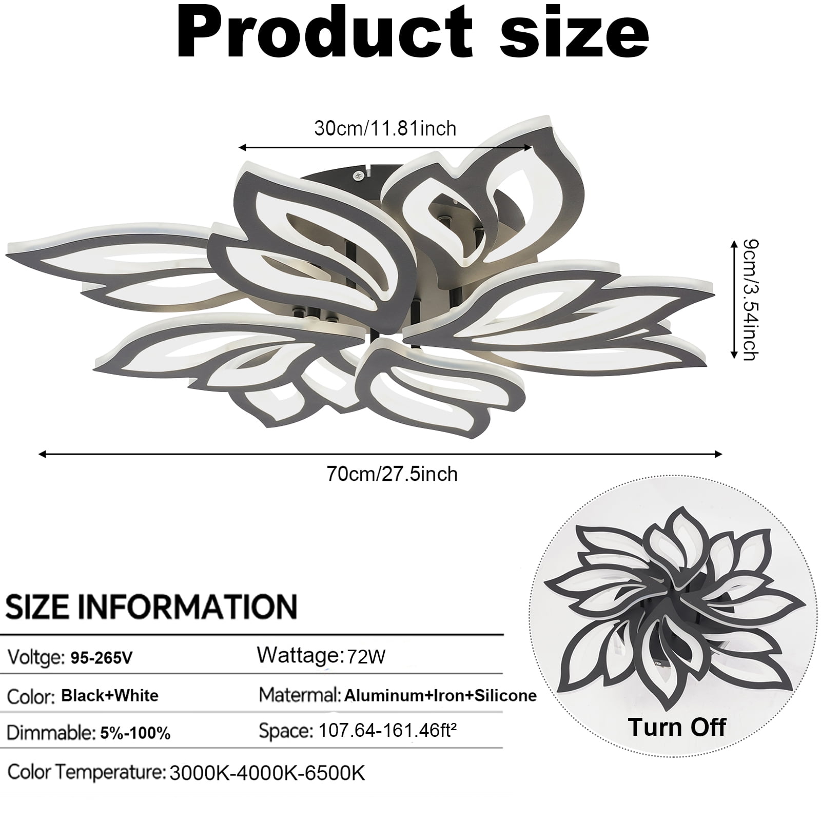 8 Head LED Flower Ceiling Light with Remote Control, Flush Mount Ceiling Light Fixture