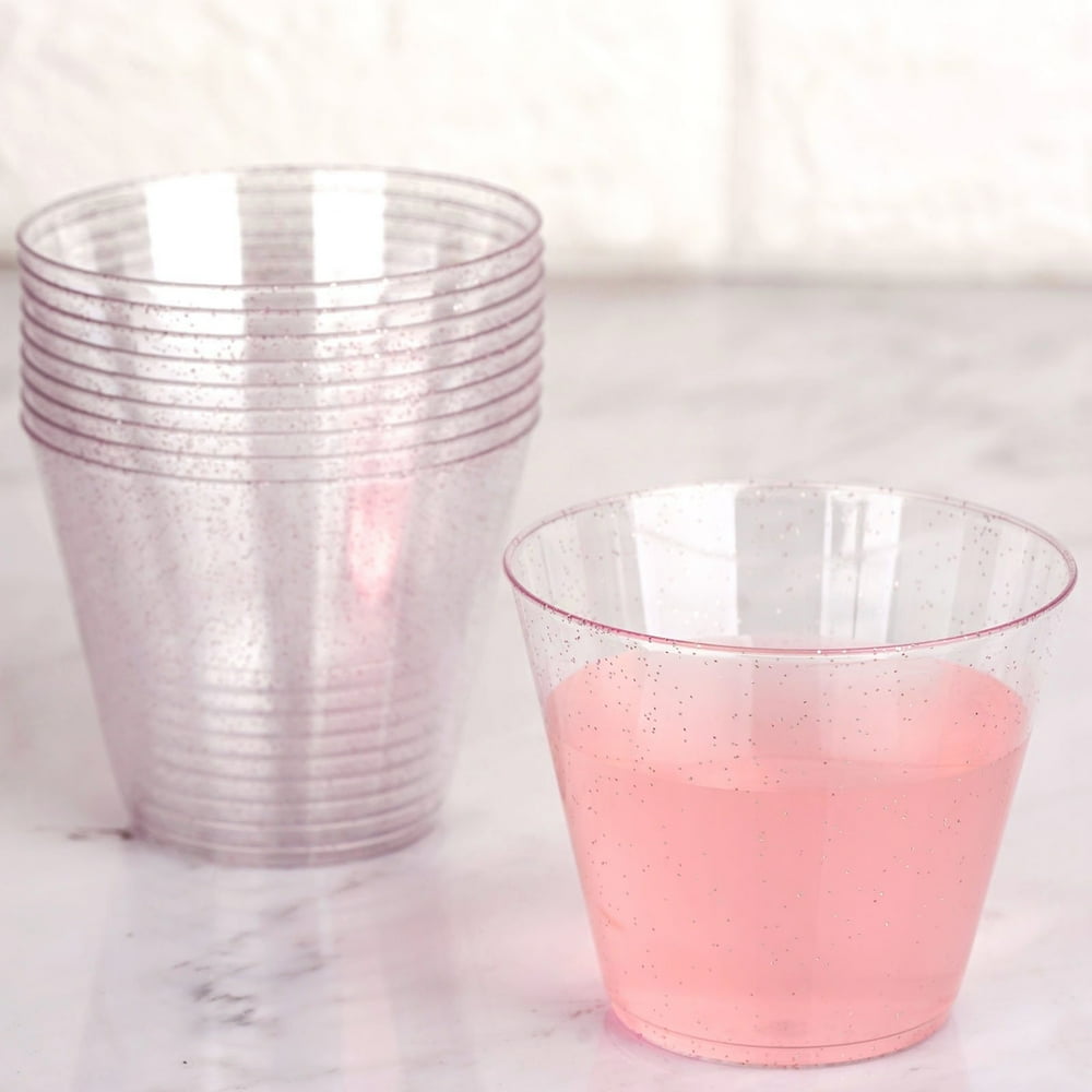 Efavormart 60 Pack 5 oz Glittered Wine Cocktail Disposable Plastic Cups