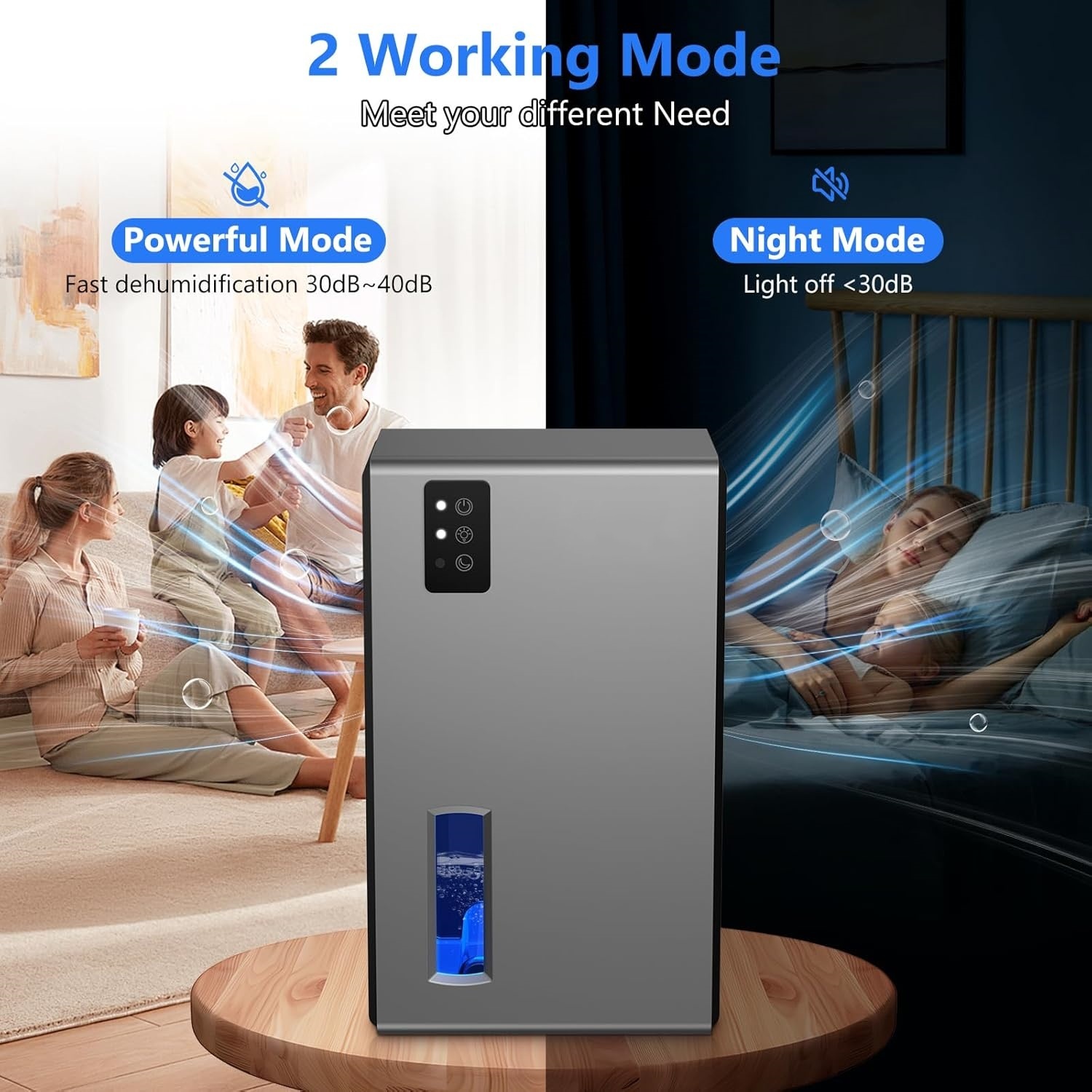 Dehumidifier,98 OZ Dehumidifiers for Home,(1100 sq.ft) Dehumidifiers for Basement Bathroom Bedroom with Auto Shut Off, Switchable 7 Colors Light(Gray)