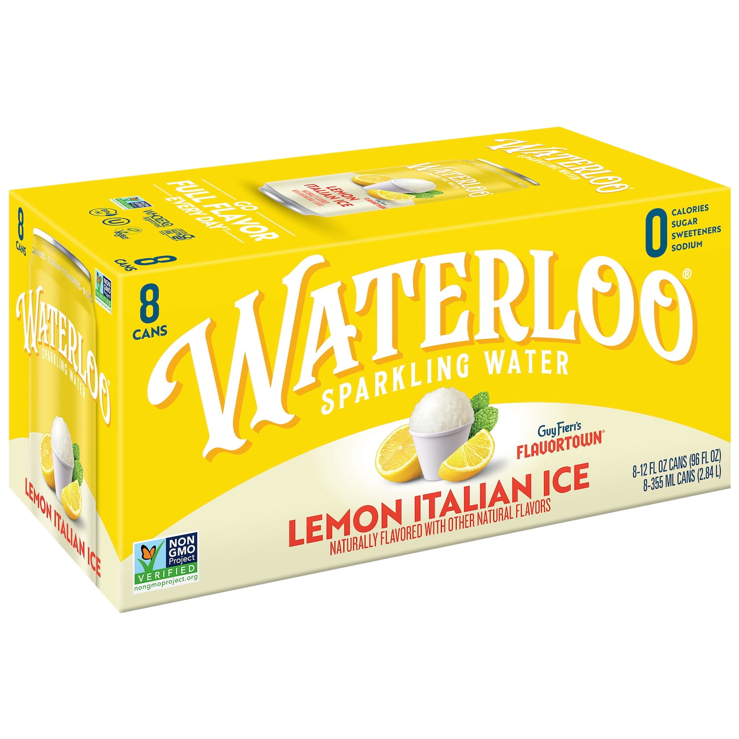 (3 pack) Waterloo Sparkling Water, Lemon Italian Ice, 12 fl oz, 8 pack cans