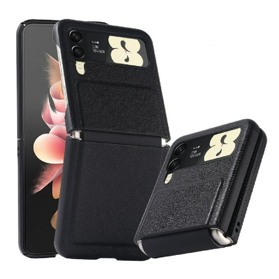 Leather Case for Samsung Galaxy Z Flip 3 Case with Hinge Protection Full Protective Z Flip 3 Case-Black