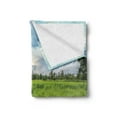 thumbnail image 2 of East Soft Flannel Fleece Throw Blanket, Old Wooden Bridge Between Rice Field with Sunlight at Khonburi Thailand, Cozy Plush for Indoor and Outdoor Use, 50" x 60", Green Pale Blue Tan, by Ambesonne, 2 of 5