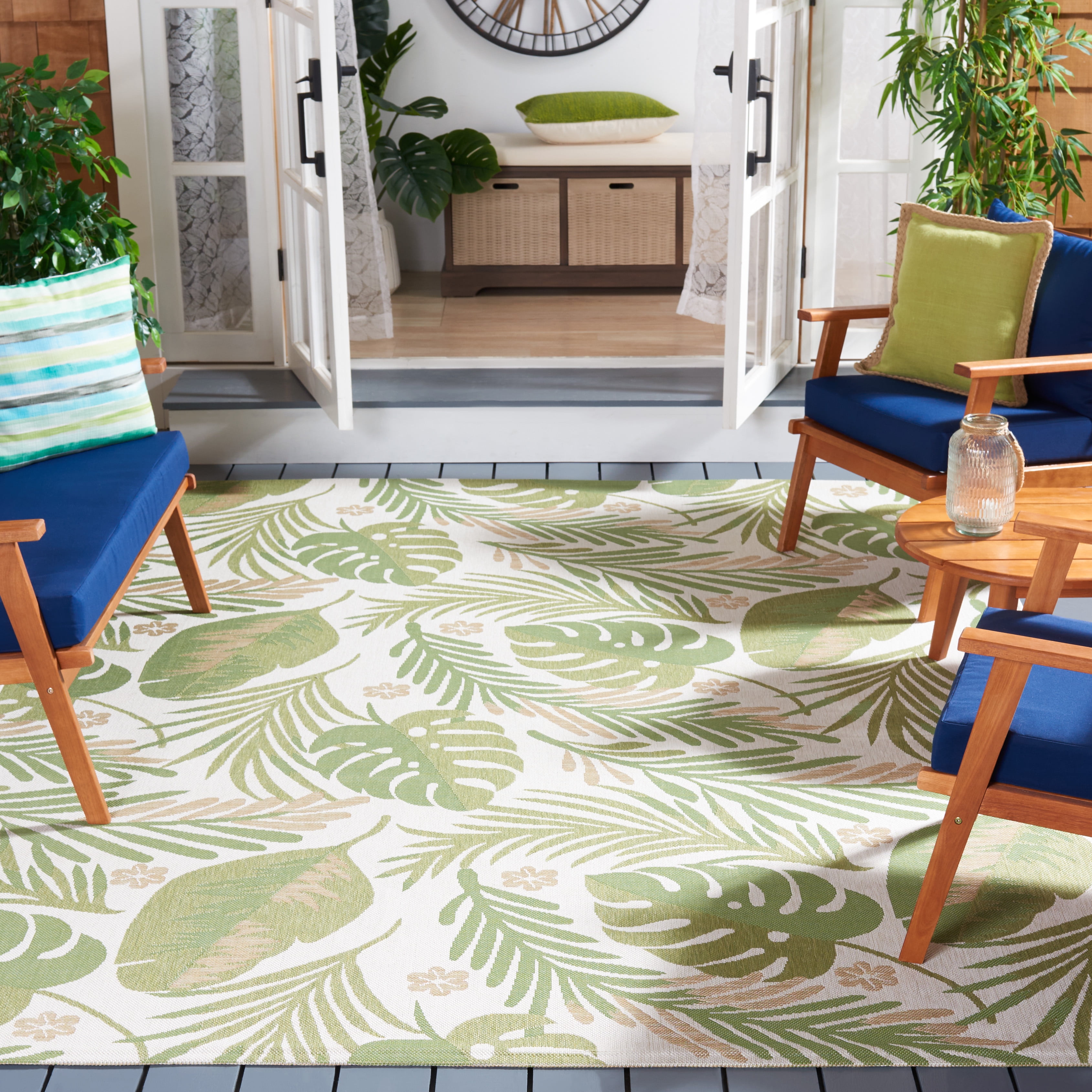 Safavieh Courtyard Adair Botanical Indoor/Outdoor Area Rug, Ivory/Green, 6'7" x 6'7" Square