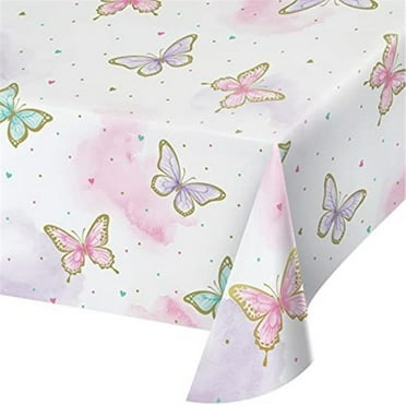 PTYC 354583 54 x 102 in. Butterfly Shimmer Paper Tablecover, Gold, Pink & Purple