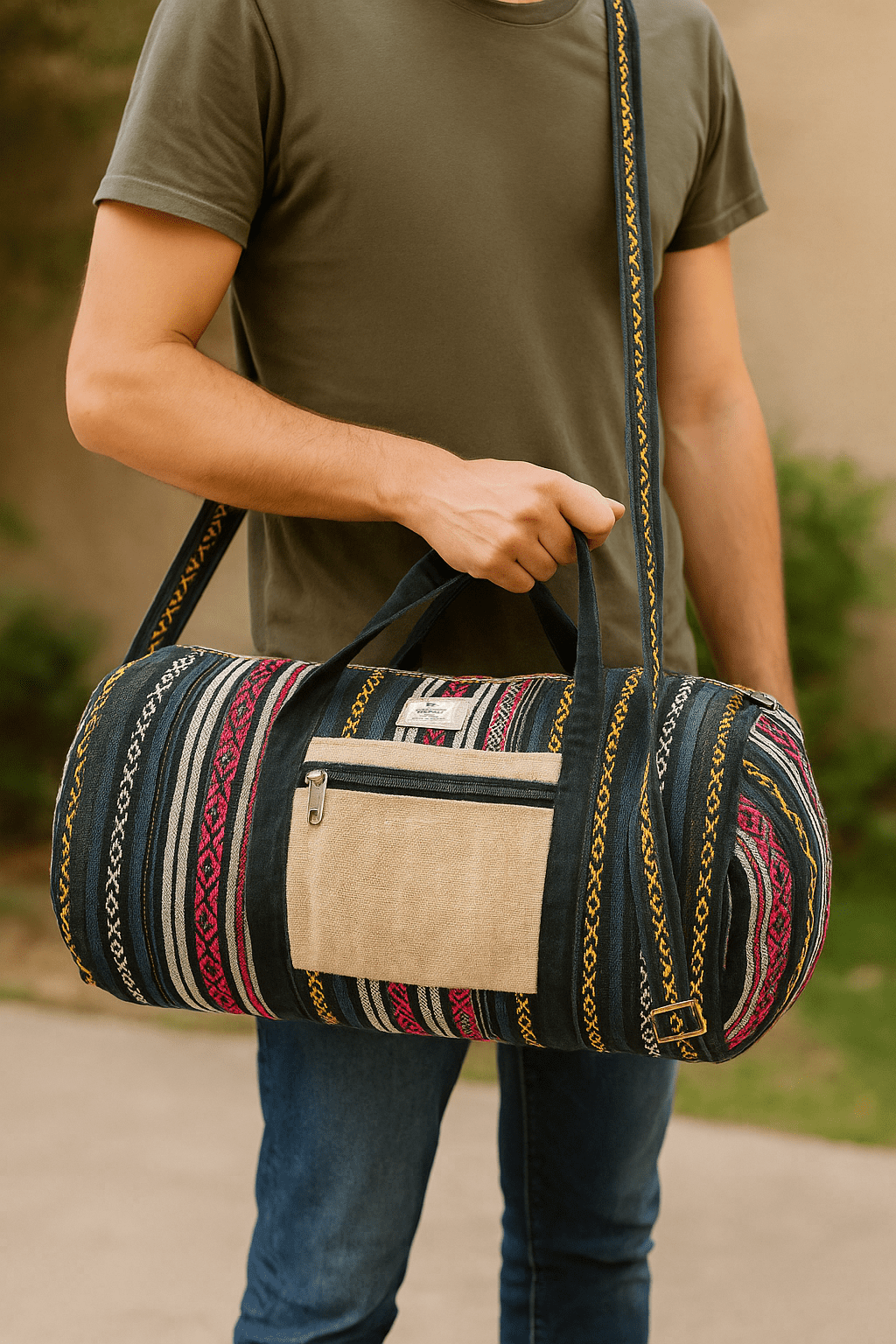 Handcrafted Duffle Bag perfect for travel, gym sessions, with metal zippers - Rainbow