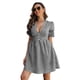 thumbnail image 3 of Vestido a cuadros con cuello en V profundo y manga corta abombada, vestido informal de moda para mujer, 3 of 7