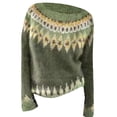 thumbnail image 3 of Womens Pullover Vintage Sweater Plus Size Ethnic Fair Isle Sweater Fall Long Sleeve Casual Boho Tops Knitwear Green, 4XL, 3 of 4