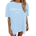 thumbnail image 2 of Women Oversized Tshirt Casual Short Sleeve Graphic Print Loose Crew Neck Tee Womens Summer Tops Light Blue L, 2 of 4
