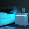 (Set of 2) 2 Drawer LED Nightstand, High Gloss Bedside Table for