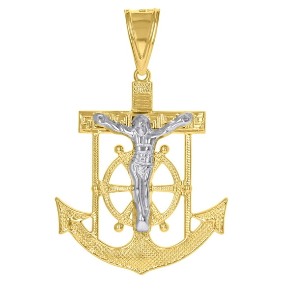 10k Two-tone Gold Unisex Polish Finish Crucifix Anchor Religious Charm Pendant for Men Women