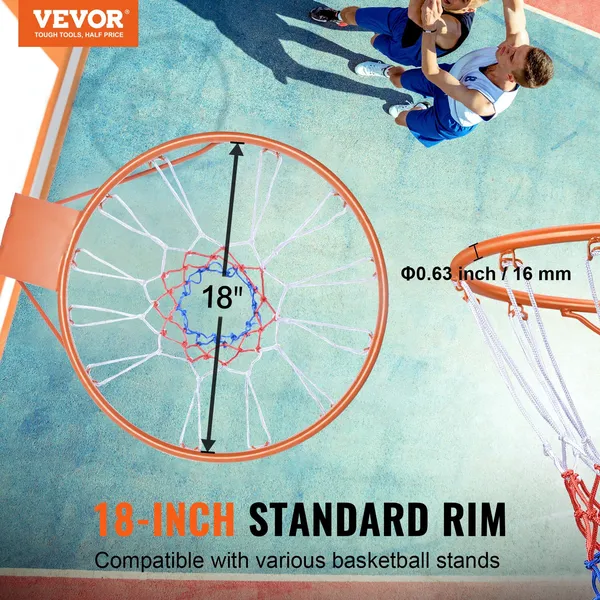 Heavy Duty Q235 Steel 18 Inch Basketball Hoop Wall Door Mounted Indoor Outdoor Basketball Rim Goal with Net for Kids Adults