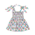 thumbnail image 4 of Liacowi Easter Mommy and Me Family Matching Dress Sweet Bunny Printing Colorful Plaid Sleeveless Lace Suspender Dress, 4 of 10