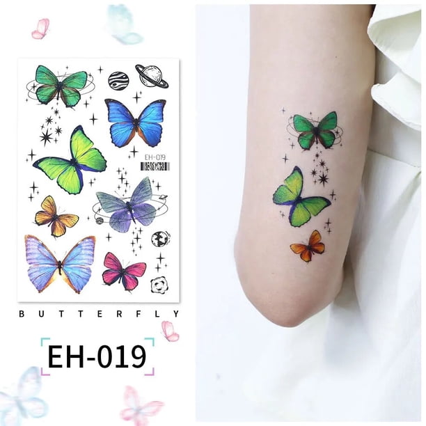 Tatuaje temporal de mariposa a prueba de agua, pegatina de tatuaje corporal colorida para cara, brazo, pierna, calcomanía alada para fiesta falsa