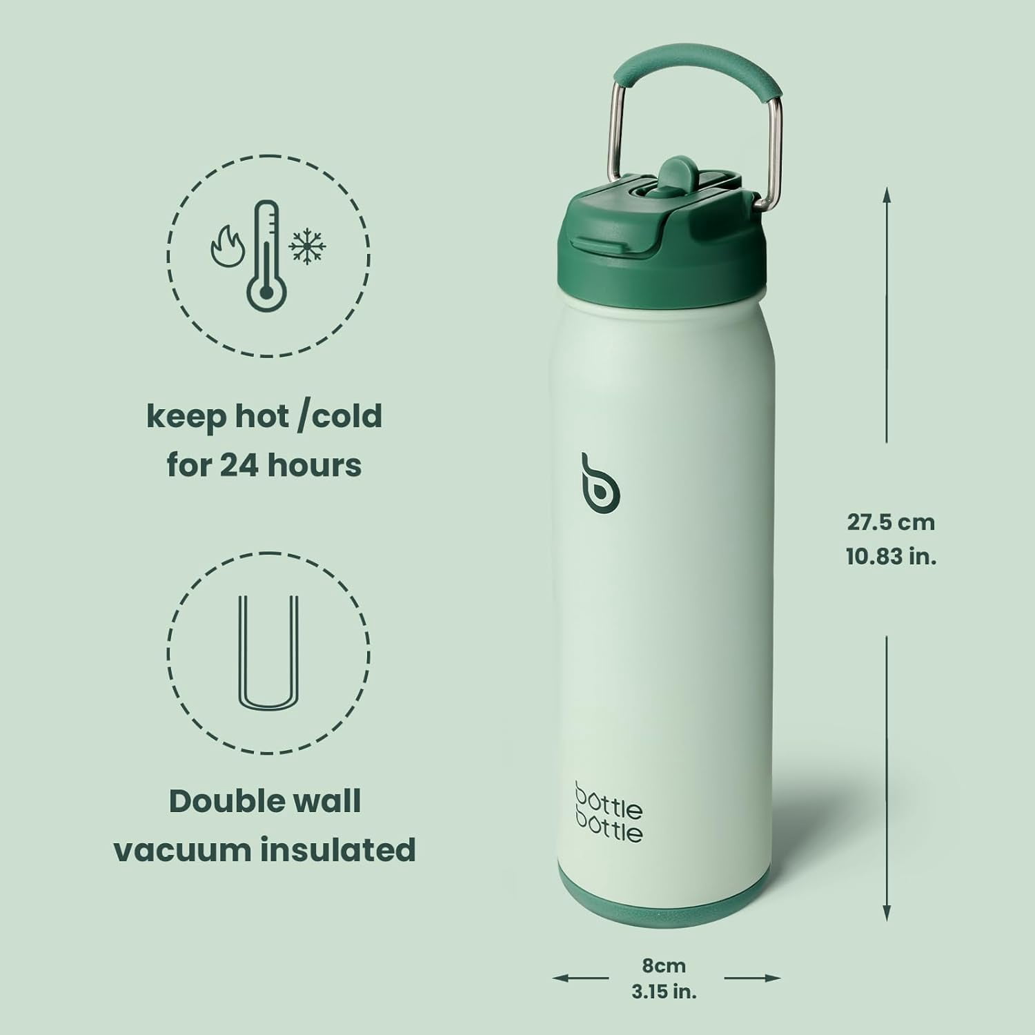 BOTTLE BOTTLE 24 oz sports water bottle stainless steel insulated water bottle with straw and pills holder green