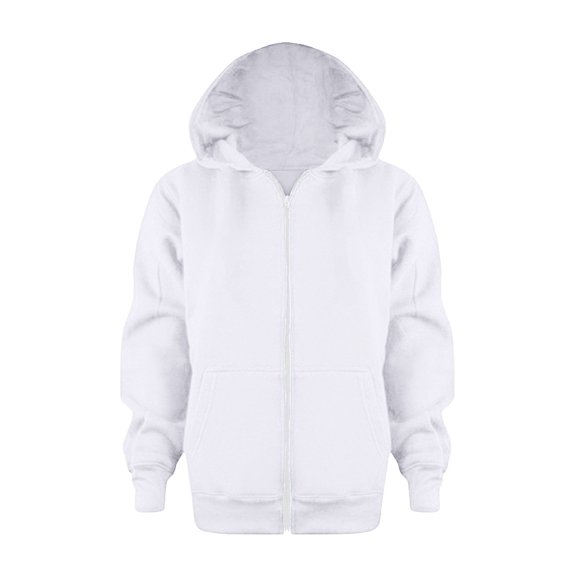 OOOUM Kids Full Zip Hoodie Pullover Drawstring Long Sleeve Sweatshirt Front Pocket Soft Solid Boys Girls Casual Outfits Top White 9-10 Years