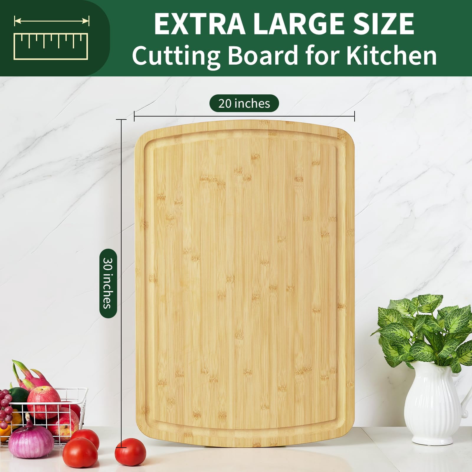 Extra Large Bamboo Cutting Board 30x20 Inch Wood Gas Stove Top Cover, Chopping Board with Deep Juice Grooves, Reversible & East to Clean for Home Restaurant Kitchens