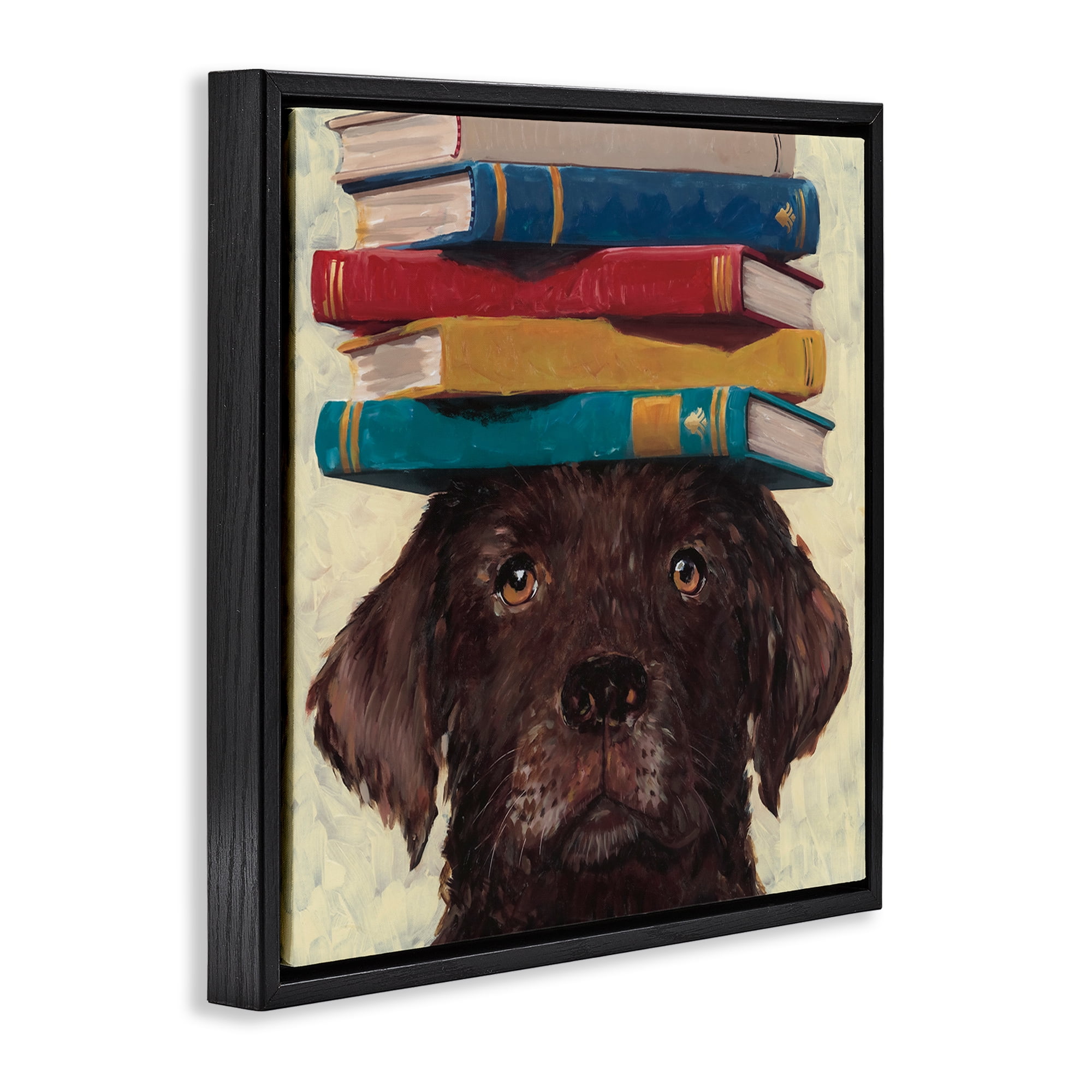 Stupell Industries Studious Abby Dog Black Framed Floater Canvas Wall Art, design by Studio Bautista