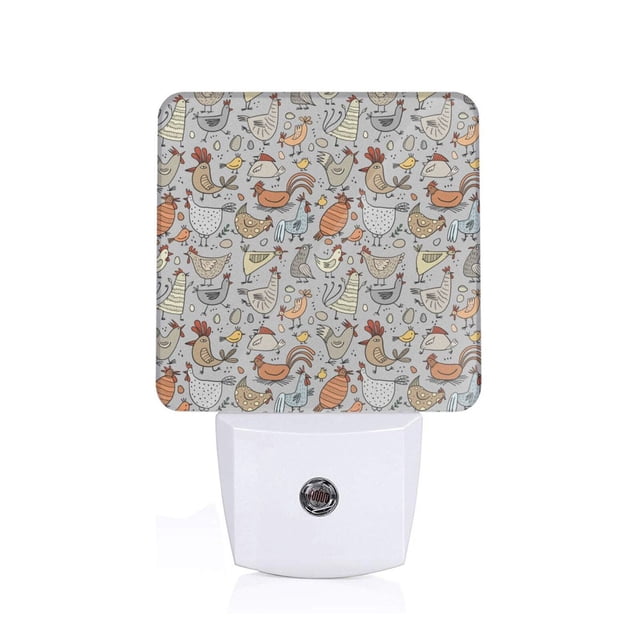 Fotbe Funny Chicken Luz Nocturna LED, Luz de Noche con Sensor de Luz Natural de Anochecer a Amanecer, Se Enchufa a la Pared, Blanco Cálido 0.5W-US